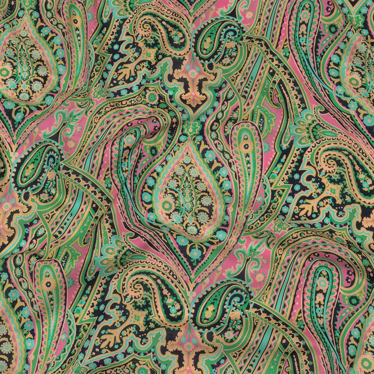 1 Yard Black and Green Paisley Cotton Voile Hippy Shake Print Lightweight Fabric